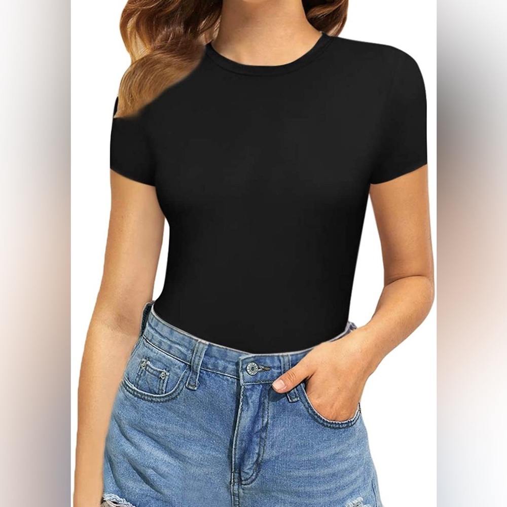 MANGOPOP Women's Round Neck Short Sleeve T Shirts Basic Bodysuits
